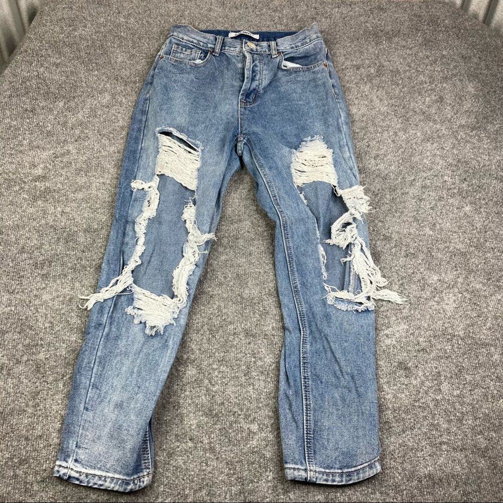 Blue Savvy Jeans‎ Women's Size 5/27 Button Fly distressed medium wash straight